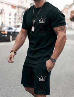 Outlet OUKU Men's Letter 2pcs Tees sets Matching Sets Short Sleeve Short Pants Crewneck Fashion Streetwear Gymnatics Outdoor Daily Wear Going out Drawstring Elastic Waist Summer Black White Pink
