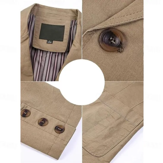 Sale OUKU Men's Letter Print Cotton Suit Jacket Suits Coat Blazer Casual Outdoor Dailywear Long Sleeve Notch Lapel Collar Outwear Pockets Button Down Stripe Lined Suit Jacket Fall Winter Black khaki Army Green