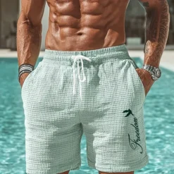 Outlet OUKU Men's Letter Print Freedom Waffle Shorts Sweat Shorts Casual Shorts Mid Waist Fashion Casual Vacation Jogging Workout Elastic Drawstring Waist Shorts with Pockets Designer Clothing Apparel