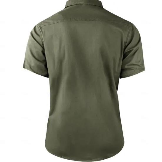 Outlet OUKU Men's Letter Printed Army Work Shirt Western Shirt Cargo Shirt Short Sleeve Casual Tactical Sports & Outdoor Going out Summer Spring Turndown Print Army Green Khaki Dark Blue Beige