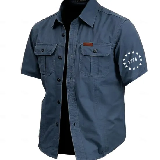 Outlet OUKU Men's Letter Printed Army Work Shirt Western Shirt Cargo Shirt Short Sleeve Casual Tactical Sports & Outdoor Going out Summer Spring Turndown Print Army Green Khaki Dark Blue Beige