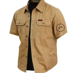 Outlet OUKU Men's Letter Printed Army Work Shirt Western Shirt Cargo Shirt Short Sleeve Casual Tactical Sports & Outdoor Going out Summer Spring Turndown Print Army Green Khaki Dark Blue Beige