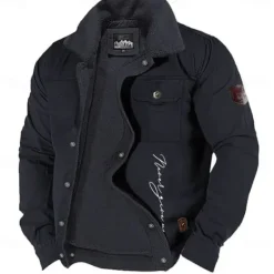 Outlet OUKU Men's Letter Printed Embroidered Fleece Jacket Sherpa Trucker Jacket Work Cargo Jacket Turn-Down Collar Warm Winter Cotton Jacket Vintage Casual Going Out Coat Multi-Pockets