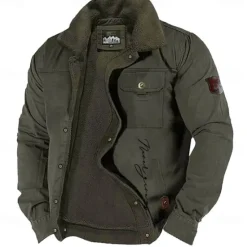 Outlet OUKU Men's Letter Printed Embroidered Fleece Jacket Sherpa Trucker Jacket Work Cargo Jacket Turn-Down Collar Warm Winter Cotton Jacket Vintage Casual Going Out Coat Multi-Pockets