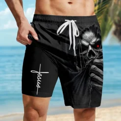 Discount OUKU Men's Letter Printed Faith Halloween Costumes Lined Shorts 2 in 1 Board Shorts Swim Shorts Mid Waist Vintage Retro Holiday Streetwear Side Pockets With Compression Liner Elastic Drawstring Waist