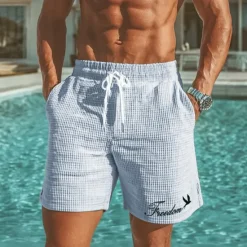 Clearance OUKU Men's Letter Printed Freedom Waffle Shorts Sweat Shorts Casual Shorts Mid Waist Fashion Casual Vacation Jogging Workout Elastic Drawstring Waist Shorts with Pockets Designer Clothing Apparel