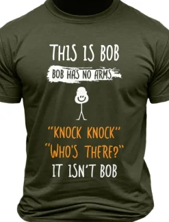 Online OUKU Men's Letter Printed Funny Bob T Shirt Tee Top 100% Cotton Short Sleeve Graphic Shirt Black Army Green Dark Blue Comfortable Tee Vacation Street Fashion Designer Clothing