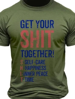 Best OUKU Men's Letter Printed Funny T Shirt Tee Top 100% Cotton Short Sleeve Graphic Shirt White Army Green Light Blue Comfortable Tee Street Sports Outdoor Fashion Designer Clothing