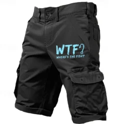 New OUKU Men's Letter Printed Funny Slang Cargo Shorts Work Shorts Mid Waist Classic Casual Outdoor Camping & Hiking Multiple Pockets Designer Clothing Apparel