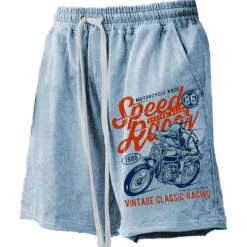 Sale OUKU Men's Letter Printed Motorcycle Board Shorts Swim Shorts Swim Trunks Mid Waist Hawaiian Retro Vintage Casual Holiday Beach Drawstring with Mesh lining Elastic Waist Designer Clothing Apparel
