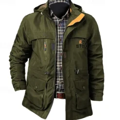 Outlet OUKU Men's Letter Printed Outdoor Jacket Coat Tactical Practical Waterproof Casual Sports Outdoor Daily Wear Zip Front Adjustable Drawstring Hood Graphic Fall Winter Standing Collar Long Sleeve Black Army