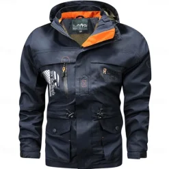 Discount OUKU Men's Letter Printed Outdoor Jacket Coat Tactical Practical Casual Sports Outdoor Daily Wear Side Pockets Zip Front Adjustable Drawstring Hood Fall Winter Standing Collar Long Sleeve khaki Army Green