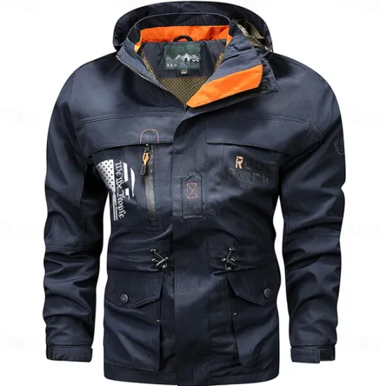 Discount OUKU Men's Letter Printed Outdoor Jacket Coat Tactical Practical Casual Sports Outdoor Daily Wear Side Pockets Zip Front Adjustable Drawstring Hood Fall Winter Standing Collar Long Sleeve khaki Army Green