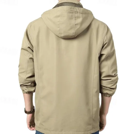 Discount OUKU Men's Letter Printed Outdoor Jacket Coat Tactical Practical Casual Sports Outdoor Daily Wear Side Pockets Zip Front Adjustable Drawstring Hood Fall Winter Standing Collar Long Sleeve khaki Army Green