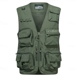 Sale OUKU Men's Letter Printed Vest Waistcoat Gilet Tactical Practical Removable Casual Sports Outdoor Fishing Photography Mesh Side Pockets Quick Dry Fall Winter Collarless Sleeveless khaki Army Green Dark