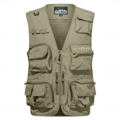 Sale OUKU Men's Letter Printed Vest Waistcoat Gilet Tactical Practical Removable Casual Sports Outdoor Fishing Photography Mesh Side Pockets Quick Dry Fall Winter Collarless Sleeveless khaki Army Green Dark