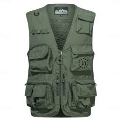 Clearance OUKU Men's Letter Printed Vest Waistcoat Gilet Tactical Practical Removable Casual Sports Outdoor Fishing Photography Mesh Side Pockets Quick Dry Fall Winter Collarless Sleeveless khaki Army Green Dark