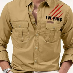 Online OUKU Men's Letter Printed Work Shirt Western Shirt Cargo Shirt Long Sleeve Casual Tactical Sports & Outdoor Going out Winter Spring & Fall Turndown Print Black Army Green Khaki Beige