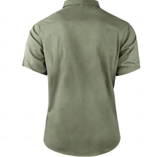 Clearance OUKU Men's Letter Printed Work Shirt Western Shirt Cargo Shirt Short Sleeve Casual Tactical Sports & Outdoor Going out Summer Spring Turndown Print Army Green Khaki Dark Blue