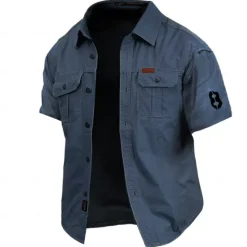 Clearance OUKU Men's Letter Printed Work Shirt Western Shirt Cargo Shirt Short Sleeve Casual Tactical Sports & Outdoor Going out Summer Spring Turndown Print Army Green Khaki Dark Blue