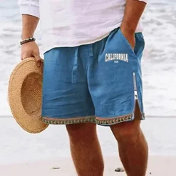 Hot OUKU Men's Letter Shorts Summer Shorts Beach Shorts Mid Waist Hawaiian Casual Daily Holiday Going out Zipper Drawstring Elastic Waist Designer Clothing Apparel