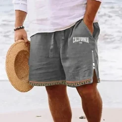 Hot OUKU Men's Letter Shorts Summer Shorts Beach Shorts Mid Waist Hawaiian Casual Daily Holiday Going out Zipper Drawstring Elastic Waist Designer Clothing Apparel