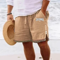 Hot OUKU Men's Letter Shorts Summer Shorts Beach Shorts Mid Waist Hawaiian Casual Daily Holiday Going out Zipper Drawstring Elastic Waist Designer Clothing Apparel