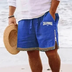 Hot OUKU Men's Letter Shorts Summer Shorts Beach Shorts Mid Waist Hawaiian Casual Daily Holiday Going out Zipper Drawstring Elastic Waist Designer Clothing Apparel