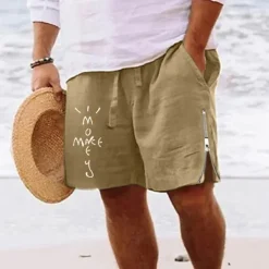 New OUKU Men's Letter Shorts Summer Shorts Beach Shorts Mid Waist Hawaiian Casual Daily Holiday Going out Zipper Drawstring Elastic Waist Designer Clothing Apparel