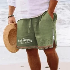 Sale OUKU Men's Letter Shorts Summer Shorts Beach Shorts Mid Waist Hawaiian Casual Daily Holiday Going out Zipper Drawstring Elastic Waist Designer Clothing Apparel