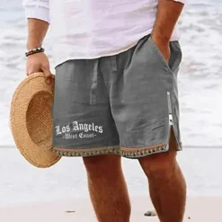 Sale OUKU Men's Letter Shorts Summer Shorts Beach Shorts Mid Waist Hawaiian Casual Daily Holiday Going out Zipper Drawstring Elastic Waist Designer Clothing Apparel