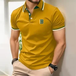 Outlet OUKU Men's Letter Sports Polo Shirts Short Sleeve Polo Shirts Collared Shirts Business Casual School Outdoor Daily Wear Home Wear 3D Print Summer Spring Fall Black White Yellow