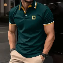 Outlet OUKU Men's Letter Sports Polo Shirts Short Sleeve Polo Shirts Collared Shirts Business Casual School Outdoor Daily Wear Home Wear 3D Print Summer Spring Fall Black White Yellow