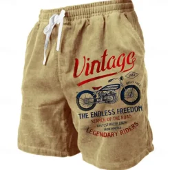 Online OUKU Men's Letter Vintage Motorcycle Sweat Shorts Beach Shorts Terry Shorts Mid Waist Vintage Casual Daily Holiday Streetwear Drawstring Elastic Waist 3D Print Designer Clothing Apparel