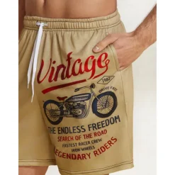 Online OUKU Men's Letter Vintage Motorcycle Sweat Shorts Beach Shorts Terry Shorts Mid Waist Vintage Casual Daily Holiday Streetwear Drawstring Elastic Waist 3D Print Designer Clothing Apparel