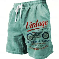 Online OUKU Men's Letter Vintage Motorcycle Sweat Shorts Beach Shorts Terry Shorts Mid Waist Vintage Casual Daily Holiday Streetwear Drawstring Elastic Waist 3D Print Designer Clothing Apparel