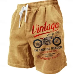 Online OUKU Men's Letter Vintage Motorcycle Sweat Shorts Beach Shorts Terry Shorts Mid Waist Vintage Casual Daily Holiday Streetwear Drawstring Elastic Waist 3D Print Designer Clothing Apparel
