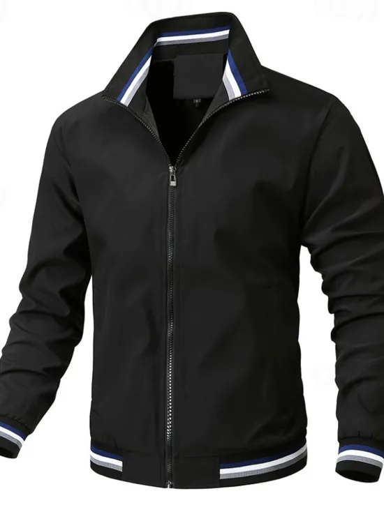 Hot OUKU Men's Lightweight Jacket Bomber Jacket Daily Vacation Pocket Spring & Fall Plain Fashion Classic Lapel Regular Black White Yellow Light Green Dark Blue Jacket