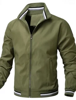 Hot OUKU Men's Lightweight Jacket Bomber Jacket Daily Vacation Pocket Spring & Fall Plain Fashion Classic Lapel Regular Black White Yellow Light Green Dark Blue Jacket