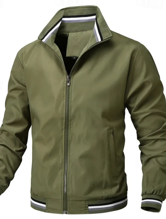 Hot OUKU Men's Lightweight Jacket Bomber Jacket Daily Vacation Pocket Spring & Fall Plain Fashion Classic Lapel Regular Black White Yellow Light Green Dark Blue Jacket