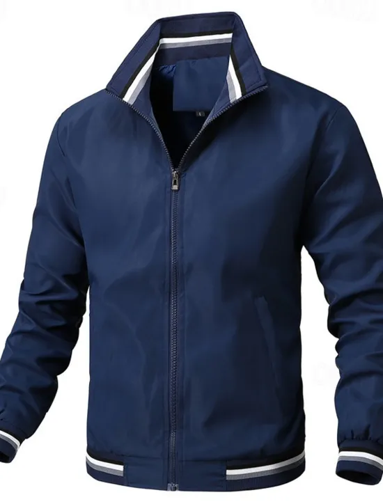 Hot OUKU Men's Lightweight Jacket Bomber Jacket Daily Vacation Pocket Spring & Fall Plain Fashion Classic Lapel Regular Black White Yellow Light Green Dark Blue Jacket