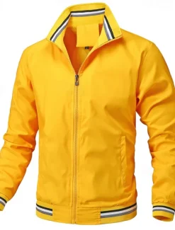 Hot OUKU Men's Lightweight Jacket Bomber Jacket Daily Vacation Pocket Spring & Fall Plain Fashion Classic Lapel Regular Black White Yellow Light Green Dark Blue Jacket