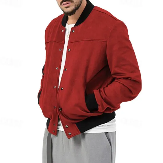 Sale OUKU Men's Lightweight Jacket Bomber Jacket Bomber Leather Jacket Daily Vacation Soft Pocket Spring & Fall Plain Fashion Classic Stand Collar Regular Apricot Black Red Navy Blue Brown Jacket