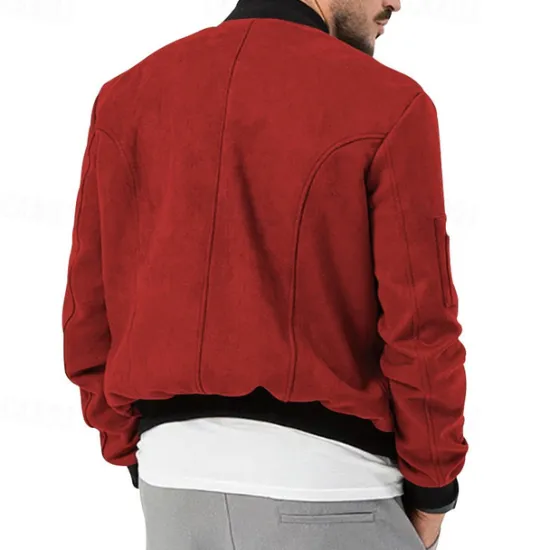 Sale OUKU Men's Lightweight Jacket Bomber Jacket Bomber Leather Jacket Daily Vacation Soft Pocket Spring & Fall Plain Fashion Classic Stand Collar Regular Apricot Black Red Navy Blue Brown Jacket