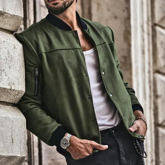 Sale OUKU Men's Lightweight Jacket Bomber Jacket Bomber Leather Jacket Daily Vacation Soft Pocket Spring & Fall Plain Fashion Classic Stand Collar Regular Apricot Black Red Navy Blue Brown Jacket
