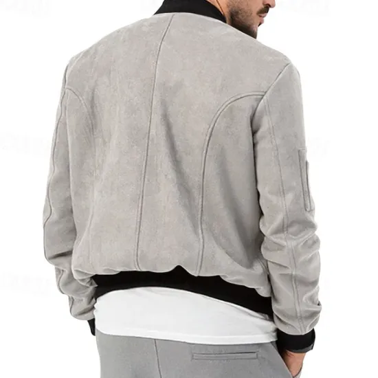 Sale OUKU Men's Lightweight Jacket Bomber Jacket Bomber Leather Jacket Daily Vacation Soft Pocket Spring & Fall Plain Fashion Classic Stand Collar Regular Apricot Black Red Navy Blue Brown Jacket