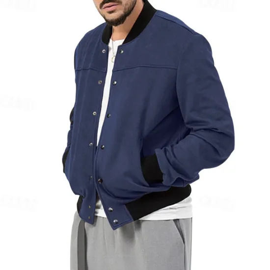 Sale OUKU Men's Lightweight Jacket Bomber Jacket Bomber Leather Jacket Daily Vacation Soft Pocket Spring & Fall Plain Fashion Classic Stand Collar Regular Apricot Black Red Navy Blue Brown Jacket