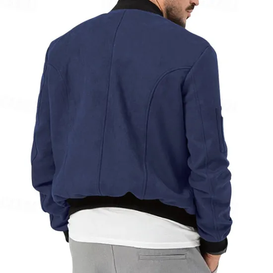 Sale OUKU Men's Lightweight Jacket Bomber Jacket Bomber Leather Jacket Daily Vacation Soft Pocket Spring & Fall Plain Fashion Classic Stand Collar Regular Apricot Black Red Navy Blue Brown Jacket