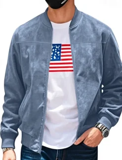 Online OUKU Men's Lightweight Jacket Bomber Jacket Cargo Jacket Transition Jacket Vacation Daily Warm Pocket Fall & Winter Plain Fashion Classic Stand Collar Regular Black Navy Blue Blue Brown Army Green Jacket