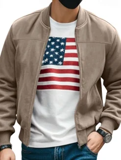 Online OUKU Men's Lightweight Jacket Bomber Jacket Cargo Jacket Transition Jacket Vacation Daily Warm Pocket Fall & Winter Plain Fashion Classic Stand Collar Regular Black Navy Blue Blue Brown Army Green Jacket